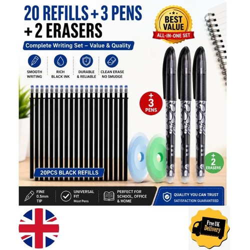 Black erasable pens rub out - 8x,